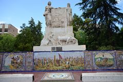 11-04 Plaza Espana Monument Has A Brightly Coloured Pedestal And Two Statues In Mendoza